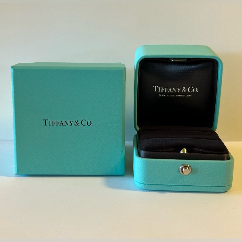 Tiffany & Co Blue Leather Large Double Ring Engagement, Wedding Presentation Box